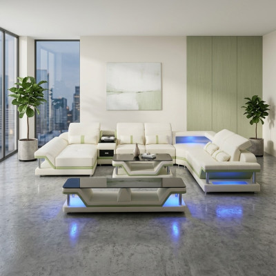 Conception moderne Paysage vivant Canapé d'angle Canapé Canapé Rembourrage Meuble TV Table basse Cuir