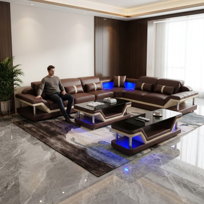Paysage vivant Canapé d'angle en forme de L Table basse Buffet Design Paysage vivant USB 3 pièces