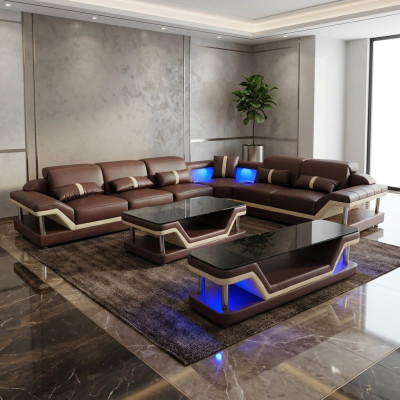Paysage vivant Canapé d'angle en forme de L Table basse Buffet Design Paysage vivant USB 3 pièces