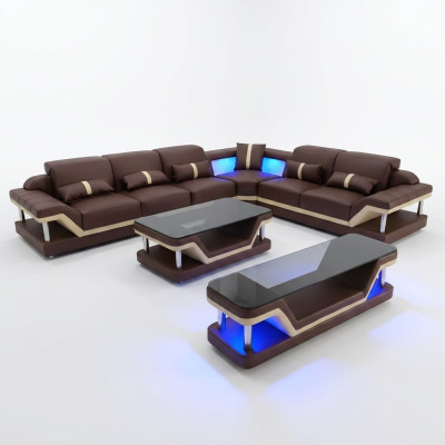 Paysage vivant Canapé d'angle en forme de L Table basse Buffet Design Paysage vivant USB 3 pièces