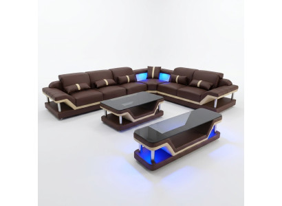 Paysage vivant Canapé d'angle en forme de L Table basse Buffet Design Paysage vivant USB 3 pièces