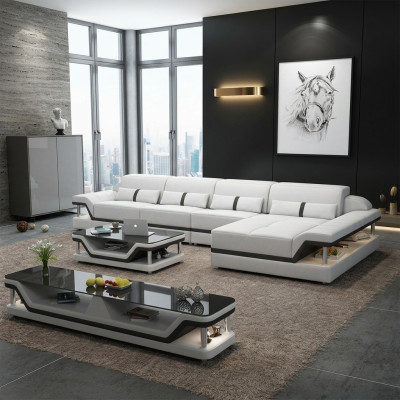 Canapé d'angle en cuir en forme de L Canapé Lounge Canapé d'angle Suite Design Moderne Canapé USB