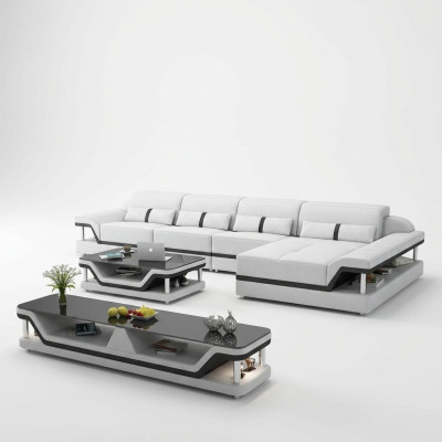 Canapé d'angle en cuir en forme de L Canapé Lounge Canapé d'angle Suite Design Moderne Canapé USB
