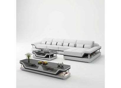 Canapé d'angle en cuir en forme de L Canapé Lounge Canapé d'angle Suite Design Moderne Canapé USB