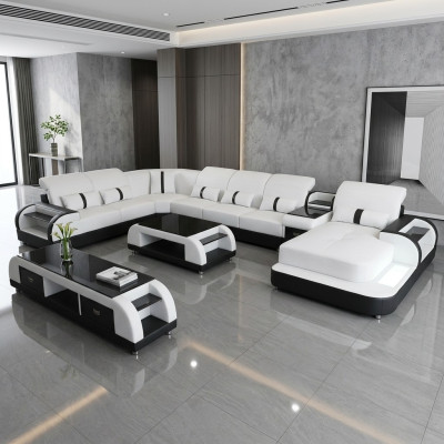 Paysage vivant Canapé Rembourrage Canapé Ensemble de 3 pièces Table basse Buffet Cuir