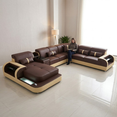Canapé en cuir Canapé design Canapé en U en forme de paysage vivant Canapé rembourré Canapé d'angle Suite nouvelle