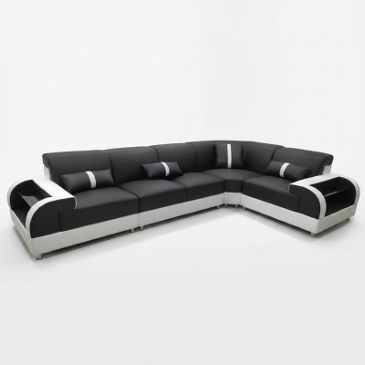 Canapé d'angle en cuir en forme de L, canapé paysage vivant, canapé d'angle, ensemble de design, canapé moderne, USB