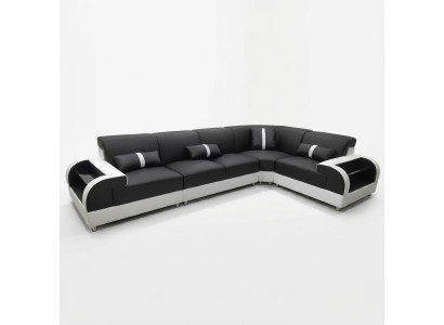 Canapé d'angle en cuir en forme de L, canapé paysage vivant, canapé d'angle, ensemble de design, canapé moderne, USB