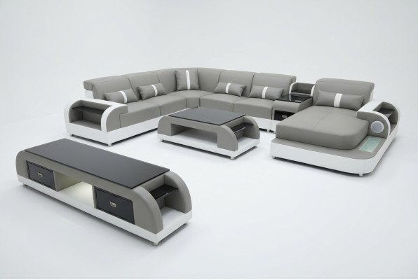 Suite de design Canapé d'angle Canapé Canapé en forme de U Table basse en cuir 2 pièces