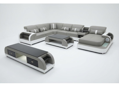 Suite de design Canapé d'angle Canapé Canapé en forme de U Table basse en cuir 2 pièces
