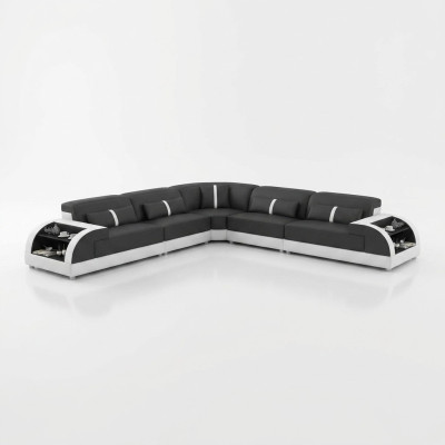 Canapé en cuir Canapé d'angle en L Paysage de vie Canapé d'angle Suite de design moderne Canapé USB