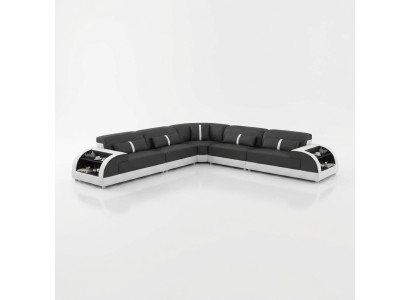 Canapé en cuir Canapé d'angle en L Paysage de vie Canapé d'angle Suite de design moderne Canapé USB