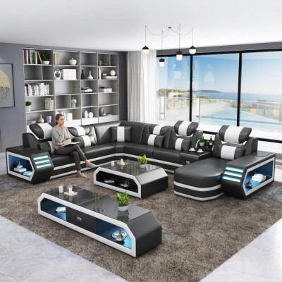 Canapé d'angle rembourré du paysage de vie de gefAll suite d'angle canapés sofas usb led