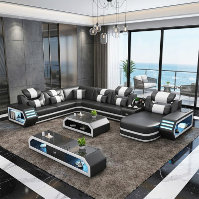 Canapé d'angle rembourré du paysage de vie de gefAll suite d'angle canapés sofas usb led