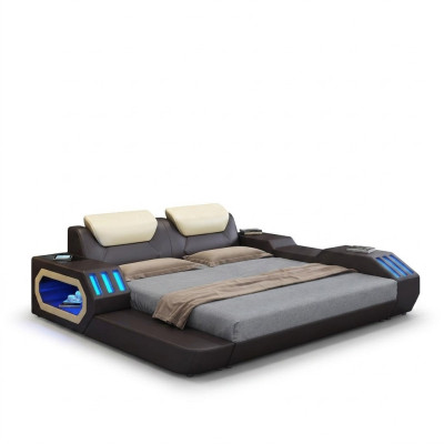 Cadre de lit de design de luxe Lit Lits en cuir USB de luxe Double Lit rembourré d'hôtel