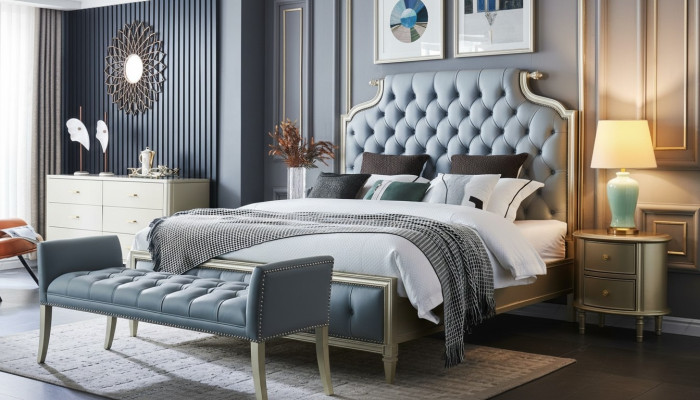Un lit de designer de haute qualité de style Chesterfield pour votre chambre