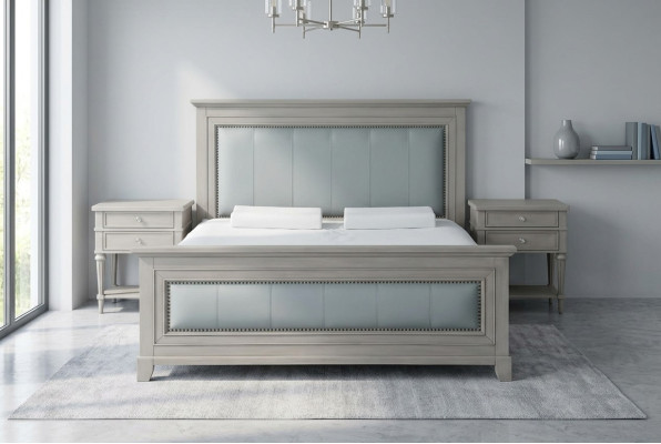 Chambre Lit Tables de chevet 3 pièces Ensemble Design Lits de luxe Bois Lit double neuf