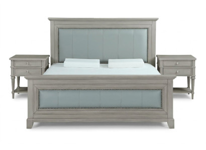Chambre Lit Tables de chevet 3 pièces Ensemble Design Lits de luxe Bois Lit double neuf