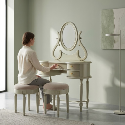 Coiffeuse Table de maquillage Coiffeuse Commode Étagères miroir Tabouret Consoles Tables