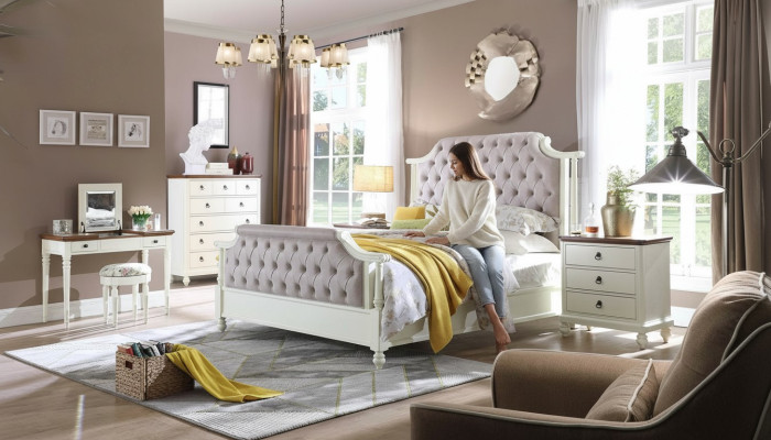 Lit double Lits classiques Lits coloniaux Lits en textile Chesterfield Style wilhelminien