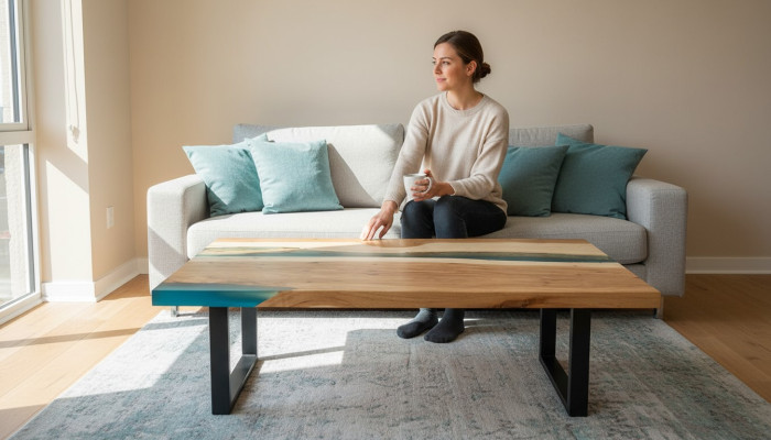 Table basse Table de la rivière Résine époxy Tables massives 120x70 Table de rivière Bois véritable