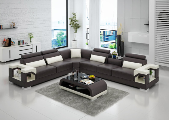 Moderne Ledersofa Couch Polster Eckgarnitur Ecksofas Sofa Couches Ecksofa + USB