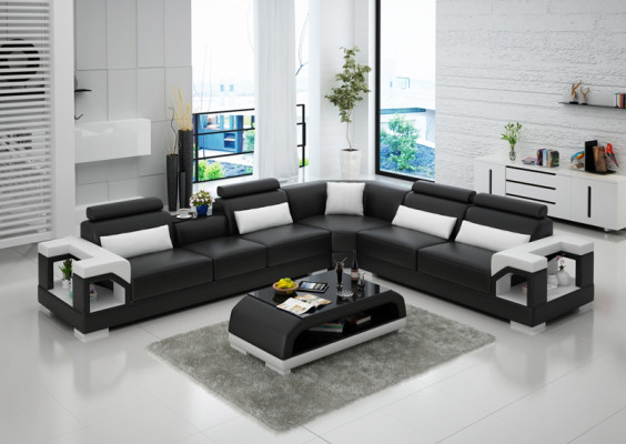 Moderne Ledersofa Couch Polster Eckgarnitur Ecksofas Sofa Couches Ecksofa + USB