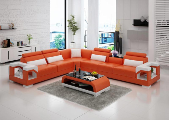 Moderne Ledersofa Couch Polster Eckgarnitur Ecksofas Sofa Couches Ecksofa + USB