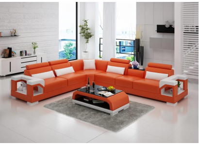 Moderne Ledersofa Couch Polster Eckgarnitur Ecksofas Sofa Couches Ecksofa + USB