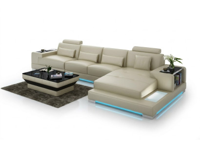 Canapé en cuir Canapé Paysage vivant avec USB Canapé d'angle Eck Suite Design Canapé moderne
