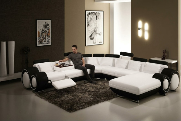 Canapé en cuir avec USB Canapé XXL Paysage de vie Canapé en cuir Grand Canapé Canapé d'angle