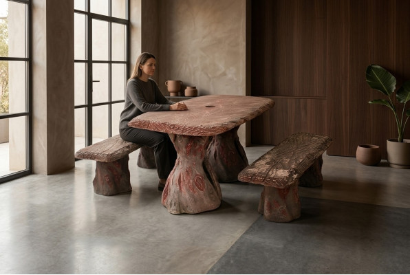 Mobilier de jardin table avec 2 bancs ensemble de jardin en pierre bois