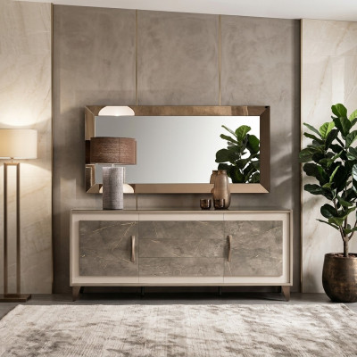 Buffet Bahut Commode Miroir 2 pièces Commodes Meubles en bois Bahut arredoclassic