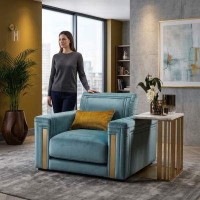 Fauteuil Club Lounge Design Chaise Lehn Canapé TV Bleu arredoclassic