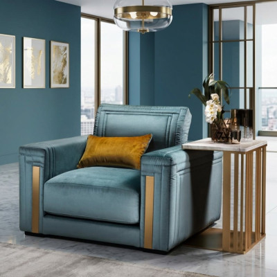 Fauteuil Club Lounge Design Chaise Lehn Canapé TV Bleu arredoclassic