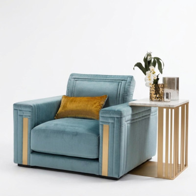 Fauteuil Club Lounge Design Chaise Lehn Canapé TV Bleu arredoclassic