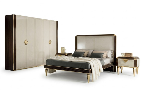 Lit 2x Table de chevet 3 pièces. Chambre à coucher Lits de luxe 180x200 chambre arredoclassic