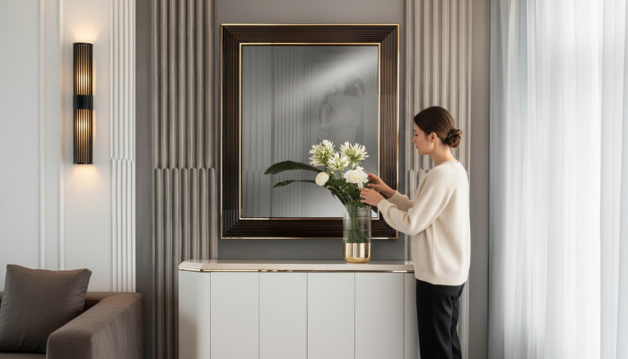 Miroir mural Cadre en bois Miroir Meubles arredoclassic 100x120cm Cadre en bois Mural