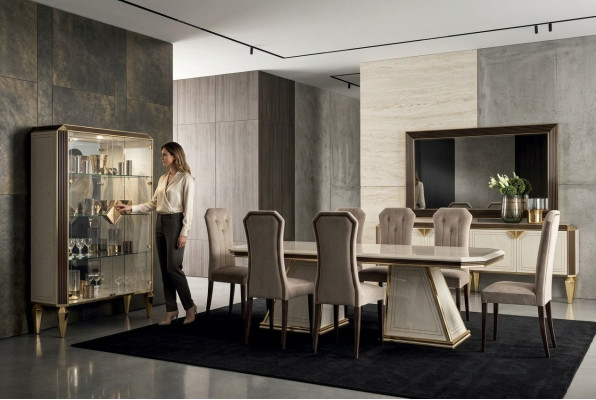 Ensemble de salle à manger 10 pièces. Ensemble Vitrine Table 6x Chaise Buffet Miroir Meubles Bois