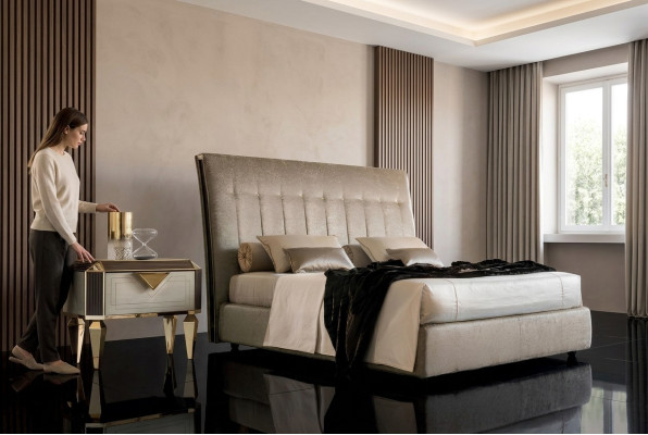 Lit 2x Table de chevet 3 pièces Ensemble de chambre à coucher Designer Lits de luxe complet pour hôtel