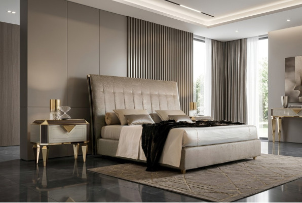 Lit 2x Table de chevet 3 pièces Ensemble de chambre à coucher Designer Lits de luxe complet pour hôtel