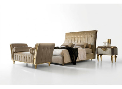 Lit 2x Table de chevet Chaise longue Ensemble de chambre à coucher 4 pièces Mobilier Lits de luxe modernes