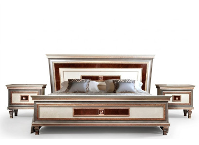 Lit 2x Tables de chevet 3 pièces. Mobilier de chambre à coucher en bois italien nouvel ensemble