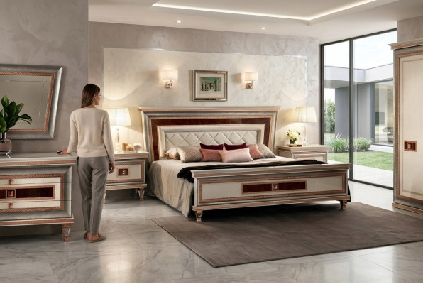 Meuble de chambre de luxe Lit 2x Table de chevet Ensemble Lits Hôtel Arredoclassic 3 pièces.