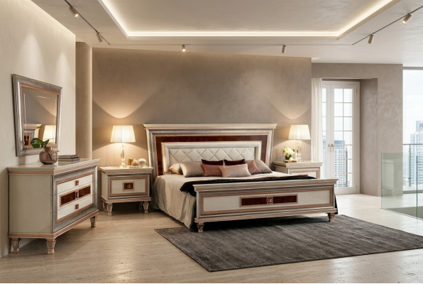 Meuble de chambre de luxe Lit 2x Table de chevet Ensemble Lits Hôtel Arredoclassic 3 pièces.