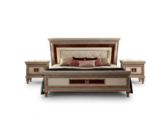 Meuble de chambre de luxe Lit 2x Table de chevet Ensemble Lits Hôtel Arredoclassic 3 pièces.