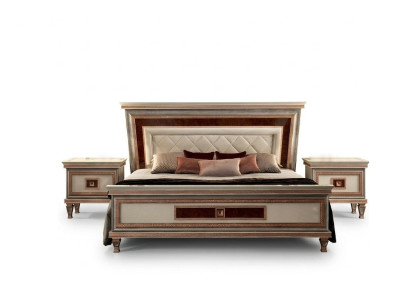 Meuble de chambre de luxe Lit 2x Table de chevet Ensemble Lits Hôtel Arredoclassic 3 pièces.