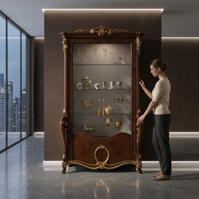 Salon Mobilier Classique Bois Vitrine en Verre Armoire en Verre Armoire Vitrine Présente le nouveau