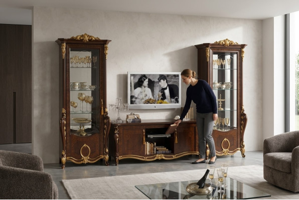 Unité murale Style baroque Vitrine de salon Buffet Meuble TV Étagère Unités murales Armoire