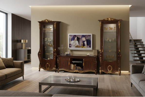 Unité murale Style baroque Vitrine de salon Buffet Meuble TV Étagère Unités murales Armoire